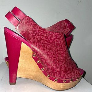 Zandra Rhodes Leather Wooden Stud Wedge Heels